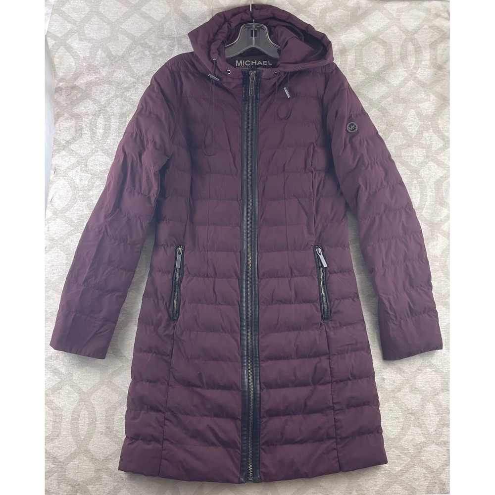 Michael Kors‎ Packable Puffer Coat Womens XS Plum Burgundy Hooded Quilted Jacket